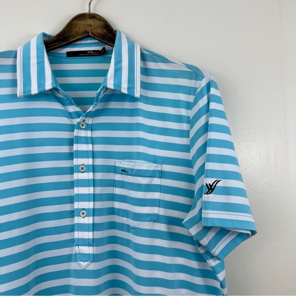 RLX Ralph Lauren Performance Striped Polo Blue White Lightweight Size Large - Picture 5 of 13
